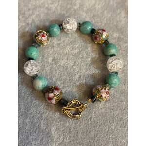 Vintage Cloisonné Beaded Bracelet Floral Enamel Toggle Clasp